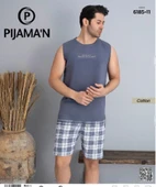 Pijamoni Erkek Bisiklet Yaka Kolsuz Şortlu Pijama Takımı 6185/11 - 1 Adet  XL Füme thumbnail 2