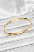 HEYF 316L Çelik Gold Renk Zirkon Taşlı 65 mm İnce Kadın Kelepçe Bileklik thumbnail 1