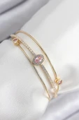 HEYF Pirinç Zirkon Taşlı Baget Model Gold Renk Kadın Bileklik thumbnail 1