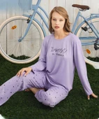 Pijamoni Kadın Milan Bisiklet Yaka Uzun Kol İnce Pijama Takımı 7600/30 - 1 Adet  S - M Lila thumbnail 1