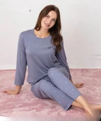 Pijamoni Kadın Milan Bisiklet Yaka Uzun Kol İnce Pijama Takımı 7600/39 - 1 Adet  L Lila thumbnail 1
