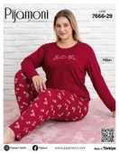 Pijamoni Kadın Milan Büyük Beden Bisiklet Yaka Uzun Kol İnce Pijama Takımı 7666/29 - 1 Adet  Kırmızı 3XL thumbnail 2