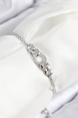HEYF Pirinç Zirkon Taşlı Zincir Model Gümüş Renk Asansörlü Kadın Bileklik thumbnail 1