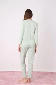 Pijamoni Kadın Milan Bisiklet Yaka Uzun Kol İnce Pijama Takımı 7600/33 - 1 Adet  S - M Su Yeşil thumbnail 4