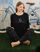 Pijamoni Kadın Milan Büyük Beden Bisiklet Yaka Uzun Kol İnce Pijama Takımı 7666/21 - 1 Adet  4XL Siyah thumbnail 1