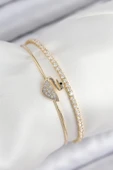 HEYF Pirinç Zirkon Taşlı Kuğu Model Gold Renk Kadın Bileklik thumbnail 1
