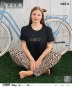 Pijamoni Kadın Milan Büyük Beden Bisiklet Yaka Kısa Kol İnce Pijama Takımı 7665/13- 1 Adet  Siyah 3XL thumbnail 2