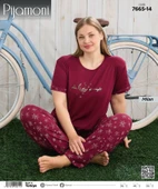 Pijamoni Kadın Milan Büyük Beden Bisiklet Yaka Kısa Kol İnce Pijama Takımı 7665/14 - 1 Adet  Bordo 5XL thumbnail 2