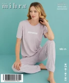 Mihra Kadın Bisiklet Yaka MİLAN Likralı Kısa Kol Pijama Takımı 50107/91- 1 Adet  XL Lila thumbnail 2