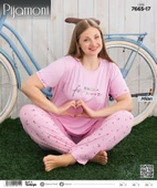 Pijamoni Kadın Milan Büyük Beden Bisiklet Yaka Kısa Kol İnce Pijama Takımı 7665/17 - 1 Adet  Pembe 3XL thumbnail 2