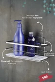 Yapışkanlı Ayarlanabilir Tekli Banyo Duş Rafı – Paslanmaz Kristal Şampuanlık, Banyo Düzenleyici (Yapıştır/Vidala) Krom-Beyaz - LŞ-01 - KB thumbnail 2
