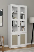 Lisa Kumaş Desenli 4 Kapaklı Beyaz Vitrin - Kitaplık ve Çok Amaçlı Dolap - 2