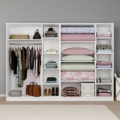 Lucas 6 Kapaklı,15 Raf Bölmeli Yüklük & Askılıklı Geniş Elbise Dolabı-Gardırop Beyaz 190x270 cm - 3