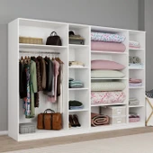 Lucas 6 Kapaklı,15 Raf Bölmeli Yüklük & Askılıklı Geniş Elbise Dolabı-Gardırop Beyaz 190x270 cm - 4