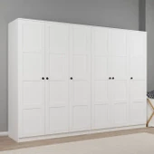 Lucas 6 Kapaklı,15 Raf Bölmeli Yüklük & Askılıklı Geniş Elbise Dolabı-Gardırop Beyaz 190x270 cm - 2