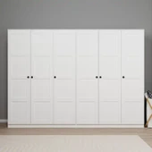 Lucas 6 Kapaklı,15 Raf Bölmeli Yüklük & Askılıklı Geniş Elbise Dolabı-Gardırop Beyaz 190x270 cm - 1