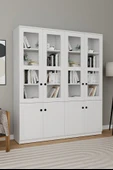 Lisa 8 Kapaklı Beyaz Vitrin Seti - Kitaplık ve Çok Amaçlı Dolap thumbnail 2