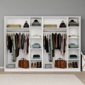 Lucas 6 Kapaklı, 12 Raf Bölmeli, Askılıklı Geniş Elbise Dolabı, Gardırop, Beyaz 190*270 thumbnail 3