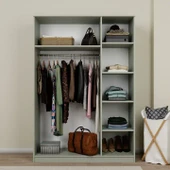 Lucas 3 Kapaklı, 6 Raf Bölmeli, Askılıklı Geniş Elbise Dolabı, Gardırop – Yeşil - 3