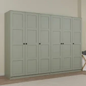 Lucas 6 Kapaklı,15 Raf Bölmeli Yüklük & Askılıklı Geniş Elbise Dolabı-Gardırop Yeşil 190x270 cm thumbnail 2