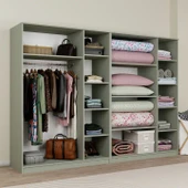 Lucas 6 Kapaklı,15 Raf Bölmeli Yüklük & Askılıklı Geniş Elbise Dolabı-Gardırop Yeşil 190x270 cm thumbnail 4