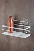 Yapışkanlı Ayarlanabilir Tekli Banyo Duş Rafı – Paslanmaz Kristal Şampuanlık (Yapıştır/Vidala) Beyaz - LŞ-01 - BB thumbnail 4