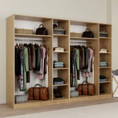 Lucas 6 Kapaklı, 12 Raf Bölmeli, Askılıklı Geniş Elbise Dolabı, Gardırop, Safir Meşe 190*270 - 4