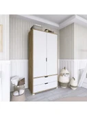 90 Cm Açık Ceviz-Beyaz 2 Kapılı 2 Çekmeceli Elbise Dolabı - Gardırop thumbnail 2
