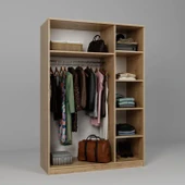 Lucas 3 Kapaklı, 6 Raf Bölmeli, Askılıklı Geniş Elbise Dolabı, Gardırop – Safir Meşe - 8