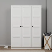 Lucas 3 Kapaklı, 6 Raf Bölmeli, Askılıklı Geniş Elbise Dolabı, Gardırop – Beyaz thumbnail 1