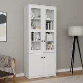 Lisa 4 Kapaklı Beyaz Vitrin - Kitaplık ve Çok Amaçlı Dolap thumbnail 2