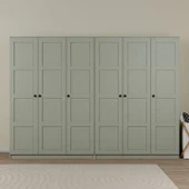 Lucas 6 Kapaklı, 12 Raf Bölmeli, Askılıklı Geniş Elbise Dolabı, Gardırop, Yeşil 190*270 thumbnail 1