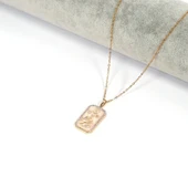 Çelik Kolye, Altın Kaplama İkizler Burç Kadın Kolye K-105 thumbnail 2