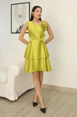 Çiçek Detaylı Saten Elbise 2371-Olive thumbnail 5
