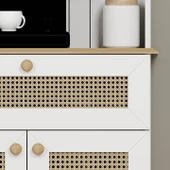 Lucas 2 Kapaklı Çekmeceli Sarı Hasır Desen Kahve Köşesi Çok Amaçlı Mutfak Dolabı-Açık Ceviz & Beyaz thumbnail 3