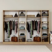 Lucas 6 Kapaklı, 12 Raf Bölmeli, Askılıklı Geniş Elbise Dolabı, Gardırop, Safir Meşe 190*270 - 3