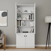 Lisa 4 Kapaklı Beyaz Vitrin - Kitaplık ve Çok Amaçlı Dolap thumbnail 3
