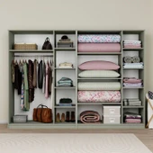 Lucas 6 Kapaklı,15 Raf Bölmeli Yüklük & Askılıklı Geniş Elbise Dolabı-Gardırop Yeşil 190x270 cm thumbnail 3