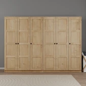 Lucas 6 Kapaklı, 12 Raf Bölmeli, Askılıklı Geniş Elbise Dolabı, Gardırop, Safir Meşe 190*270 - 1