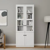 Lisa 4 Kapaklı Beyaz Vitrin - Kitaplık ve Çok Amaçlı Dolap thumbnail 1