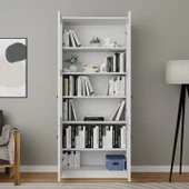 Lisa 4 Kapaklı Beyaz Vitrin - Kitaplık ve Çok Amaçlı Dolap thumbnail 4