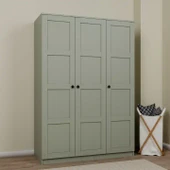 Lucas 3 Kapaklı, 6 Raf Bölmeli, Askılıklı Geniş Elbise Dolabı, Gardırop – Yeşil - 2