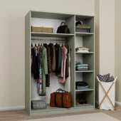 Lucas 3 Kapaklı, 6 Raf Bölmeli, Askılıklı Geniş Elbise Dolabı, Gardırop – Yeşil - 4