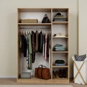 Lucas 3 Kapaklı, 6 Raf Bölmeli, Askılıklı Geniş Elbise Dolabı, Gardırop – Safir Meşe - 3