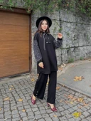 Kadın Siyah Payetli Kol Detaylı Uzun Tunik Kazak Yarım Fermuarlı Bol Kesim - 5