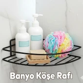Tek Katlı Duş Şampuanlık Banyo Rafı Metal Şampuan ve Aksesuar Düzenleyici Vidalı Montaj Siyah Renk thumbnail 1