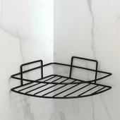 Tek Katlı Duş Şampuanlık Banyo Rafı Metal Şampuan ve Aksesuar Düzenleyici Vidalı Montaj Siyah Renk thumbnail 2