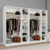 Lucas 6 Kapaklı, 12 Raf Bölmeli, Askılıklı Geniş Elbise Dolabı, Gardırop, Beyaz 190*270 thumbnail 4