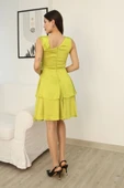 Çiçek Detaylı Saten Elbise 2371-Olive thumbnail 7