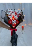 PARSÇİÇEK Led ışıklı Kırmızı Ayıcıklı Buket Sevdiklerinize Özel Sevimli Ayıcıklı Çicek Buketi - 1